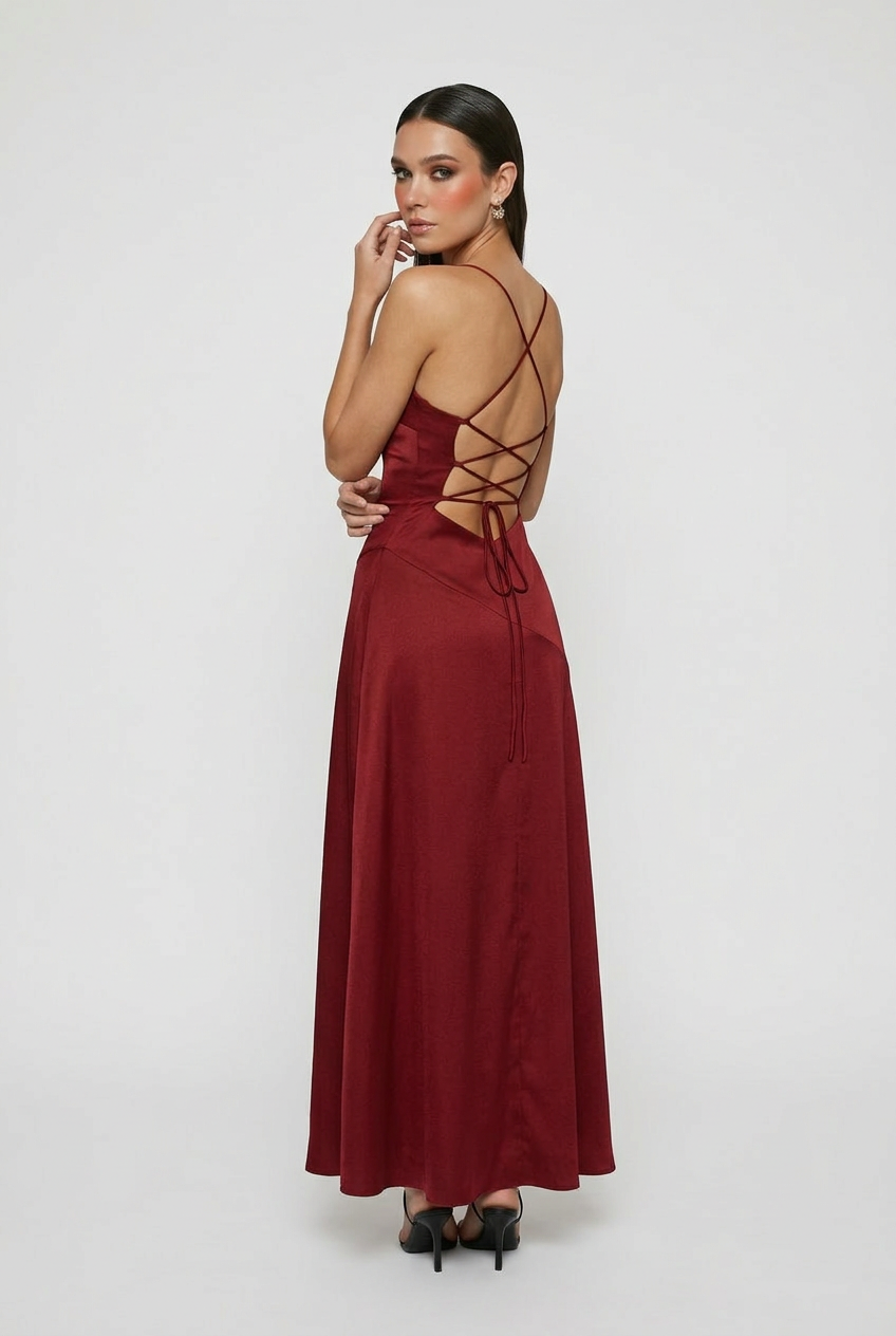 Women's Maxi Evening Dress Lace-Up Open Back Formal Elegant Styling