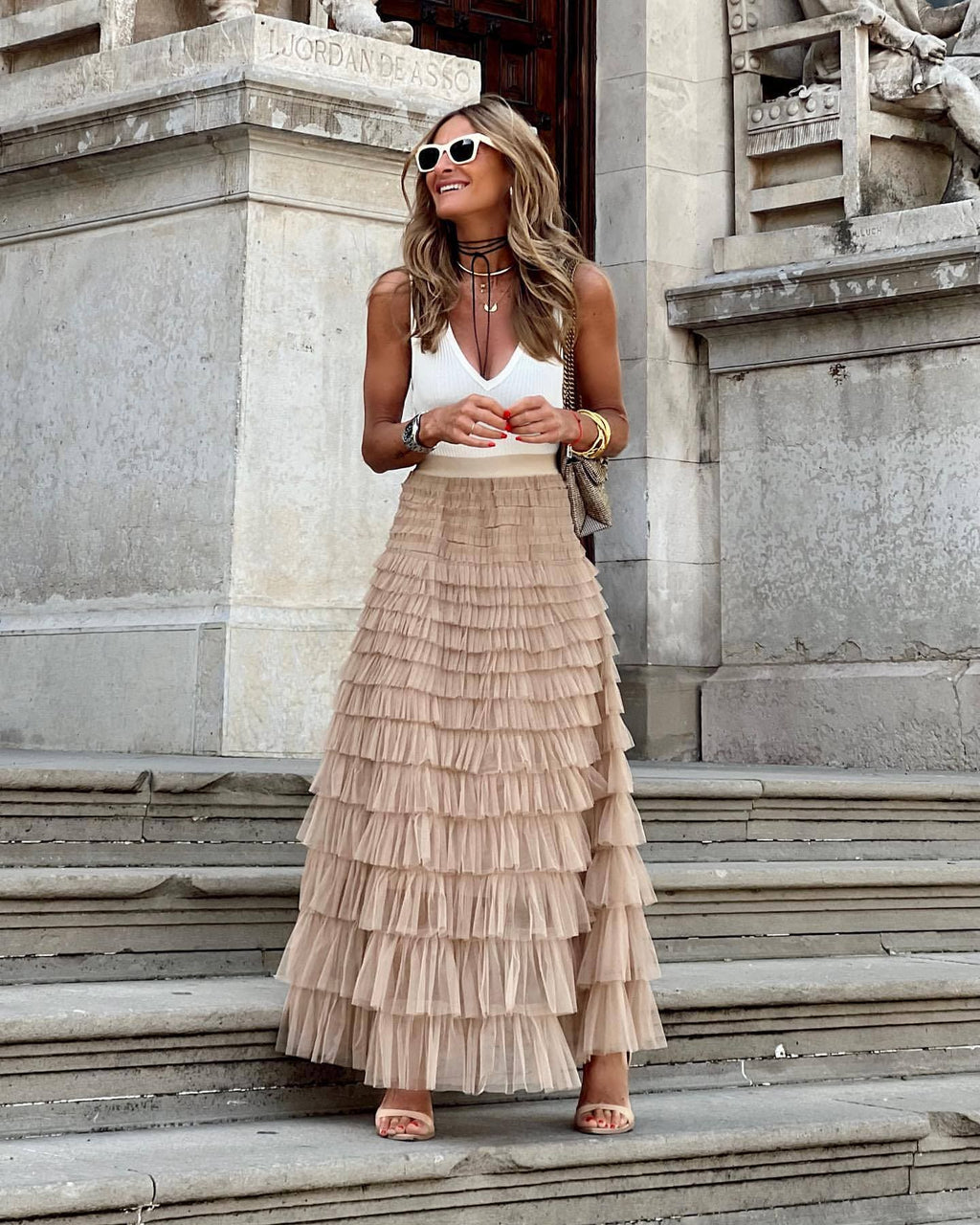 Women's Layered Tulle Midi Skirt