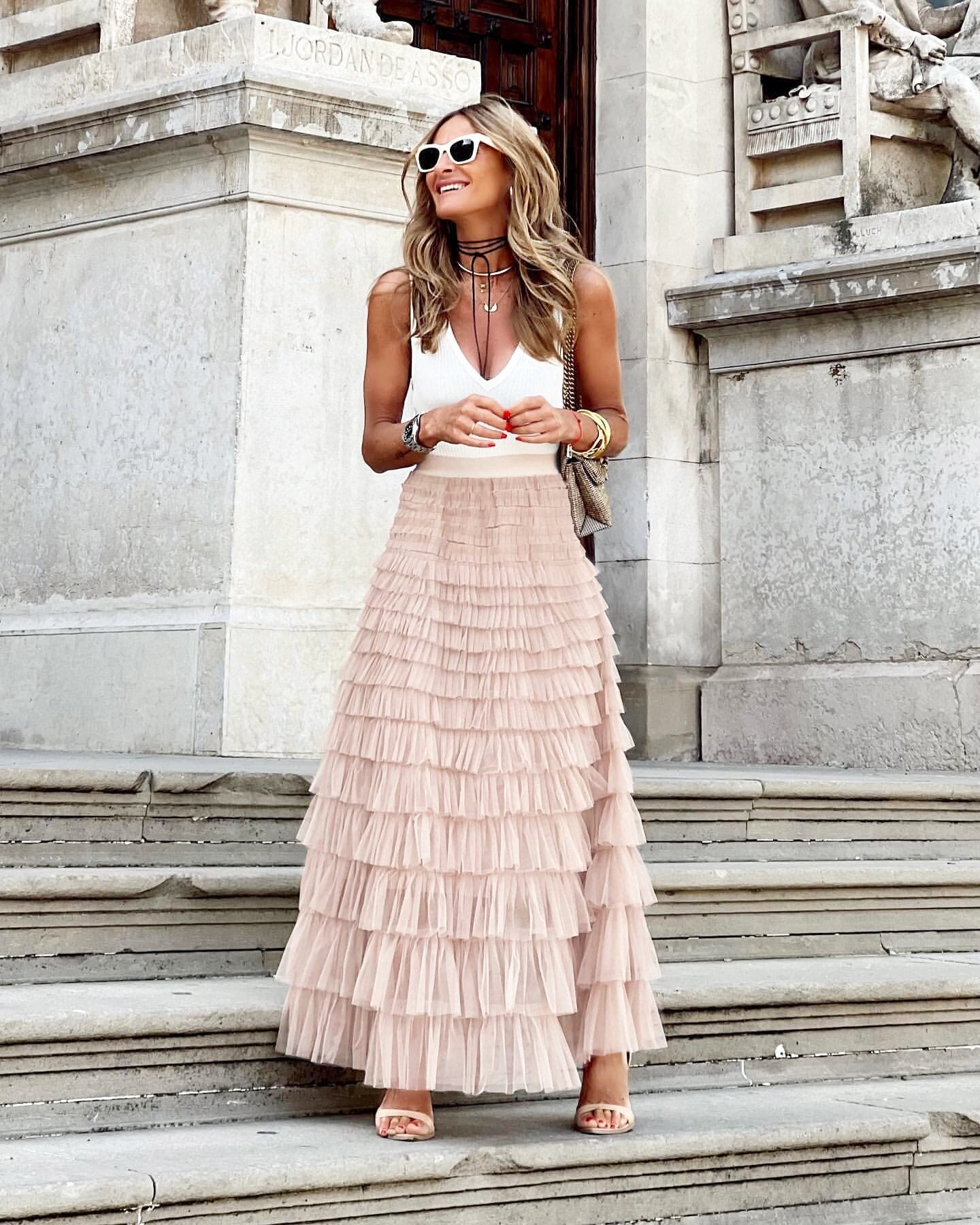 Women's Layered Tulle Midi Skirt