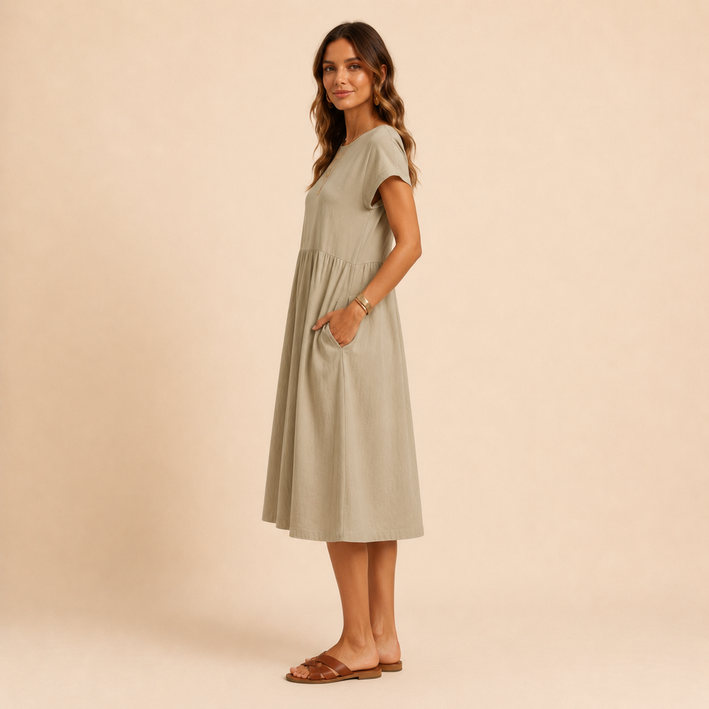 Meau - Casuel Elegant Midi Dress With Pockets