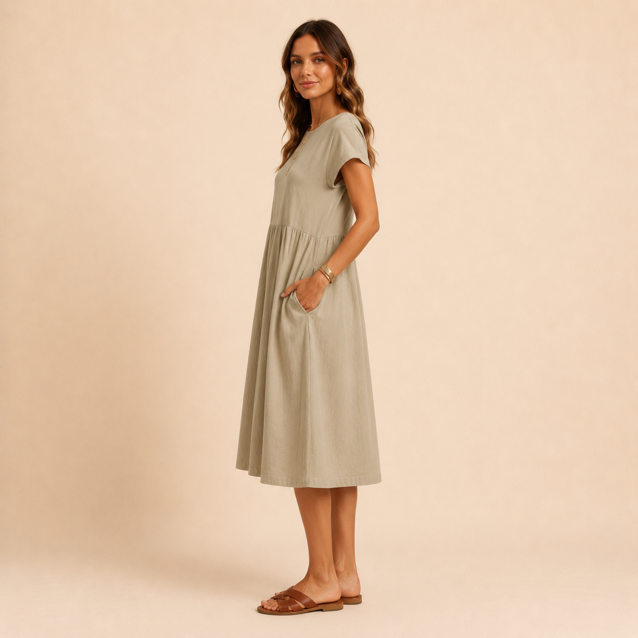 Meau - Casuel Elegant Midi Dress With Pockets