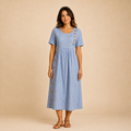 Mary - Button Striped Mide Dress
