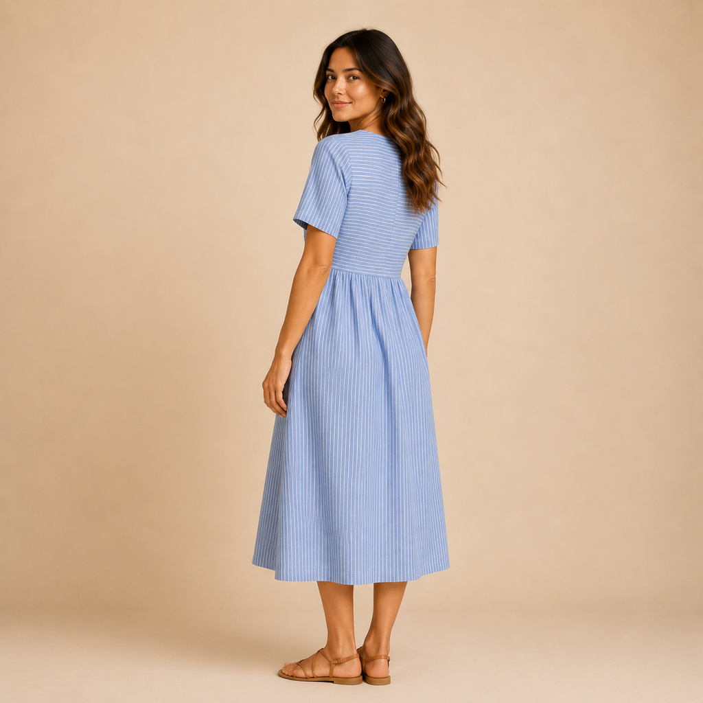 Mary - Button Striped Mide Dress
