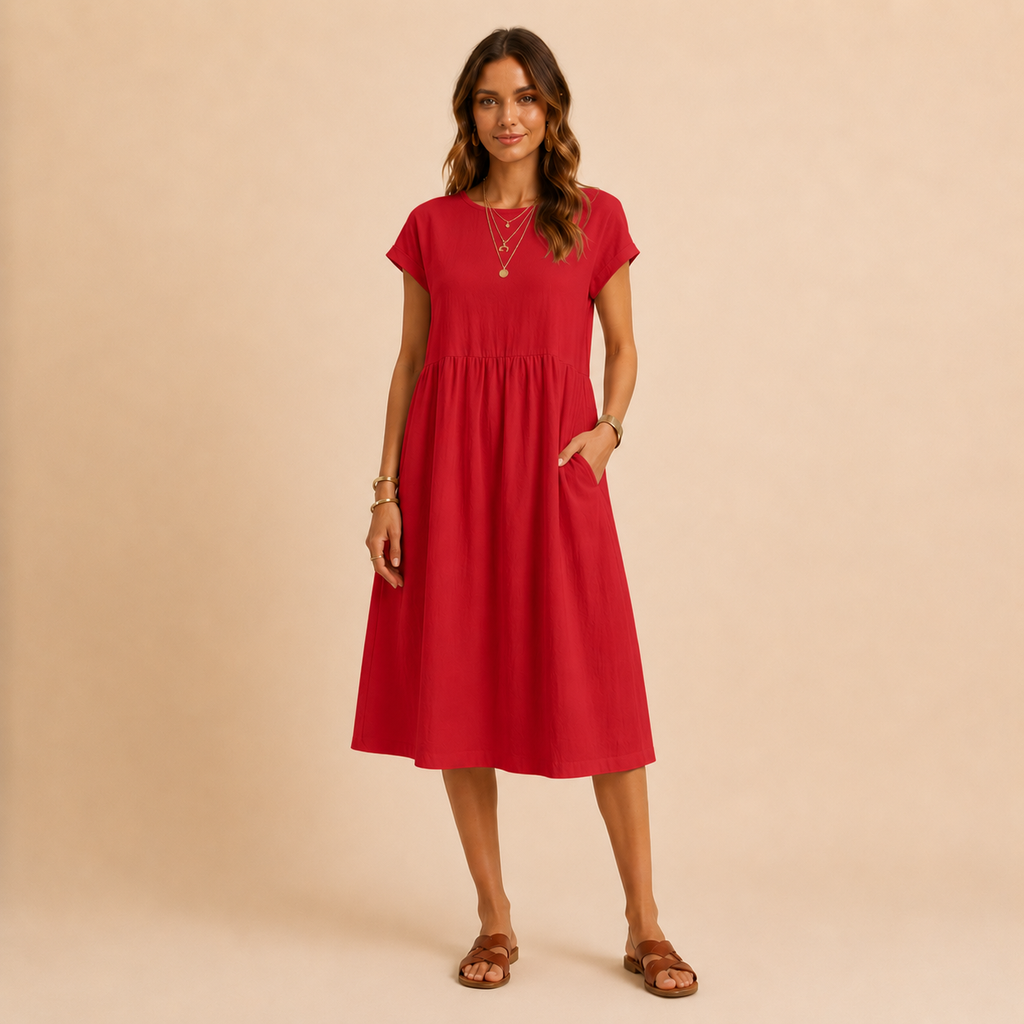 Meau - Casuel Elegant Midi Dress With Pockets