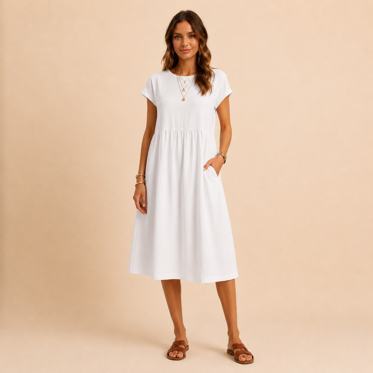 Meau - Casuel Elegant Midi Dress With Pockets