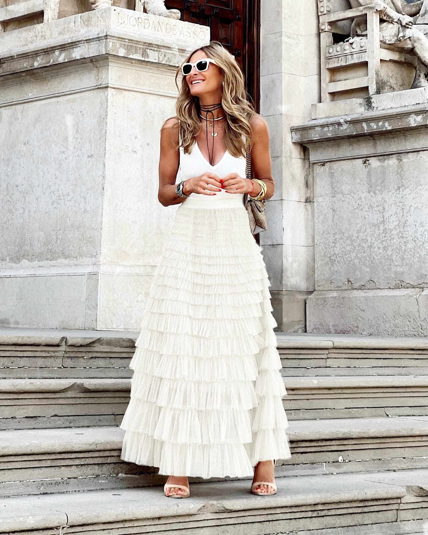 Women's Layered Tulle Midi Skirt