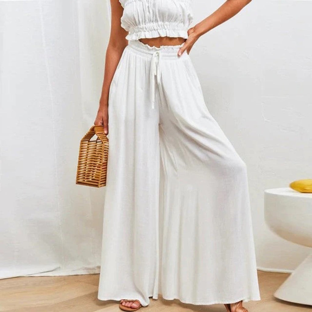 Women 's High-Waist Elastic Trousers with Drawstring
