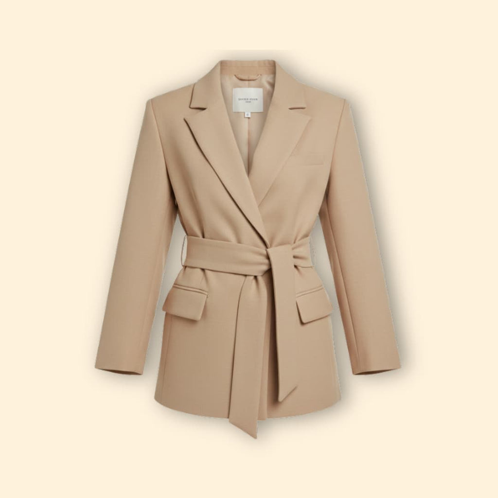 Women Blazer Belted Notched Lapels