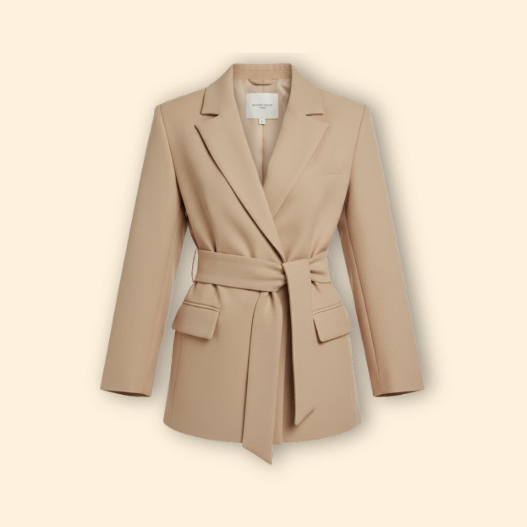 Women Blazer Belted Notched Lapels