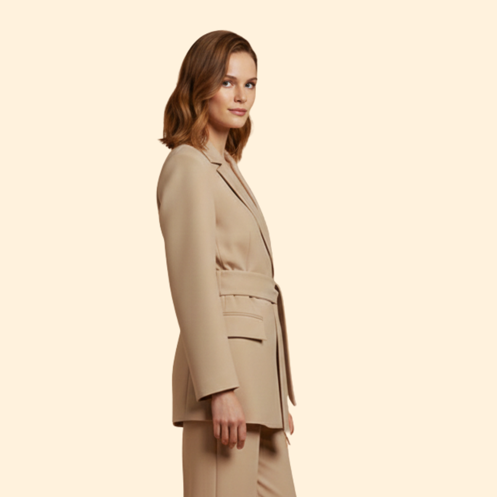 Women Blazer Belted Notched Lapels