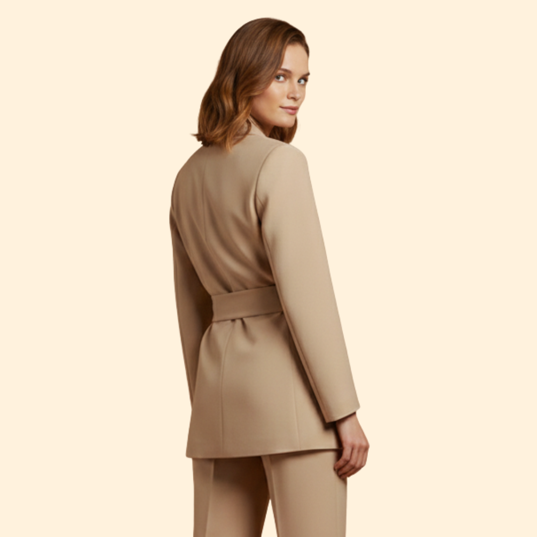 Women Blazer Belted Notched Lapels