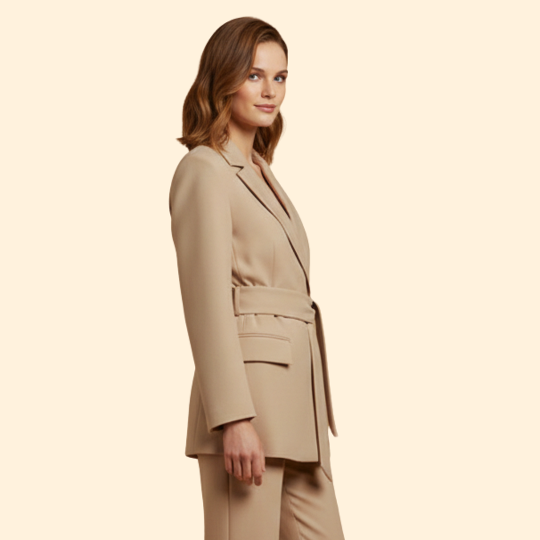 Women Blazer Belted Notched Lapels