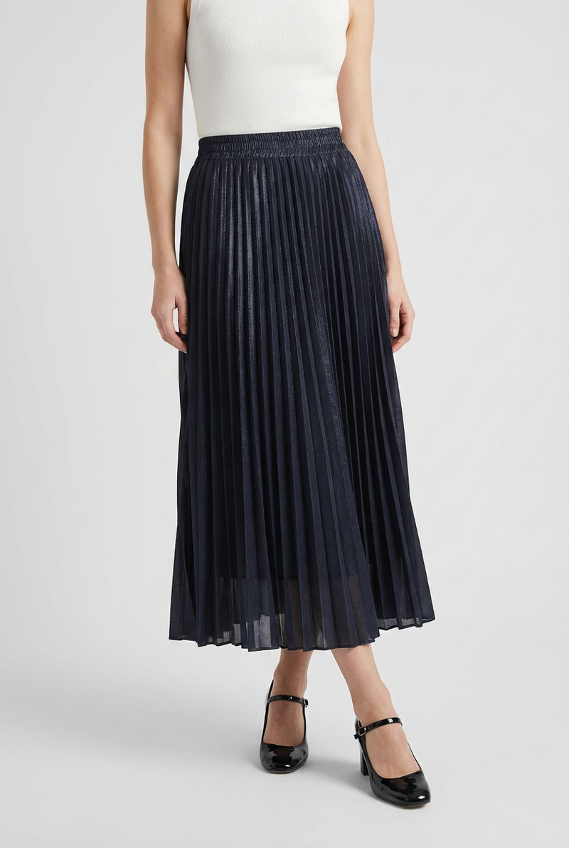 Women's Pleated Midi Skirt High-Waisted A-Line Casual Chic Wear