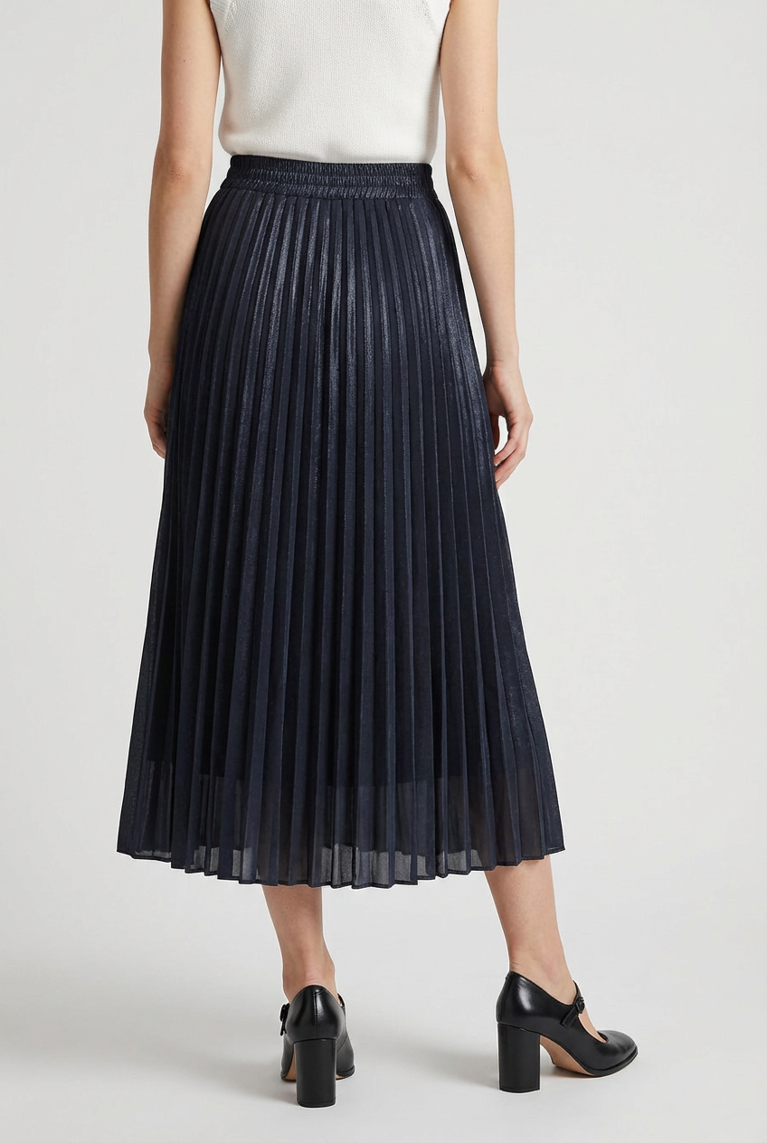 Women's Pleated Midi Skirt High-Waisted A-Line Casual Chic Wear