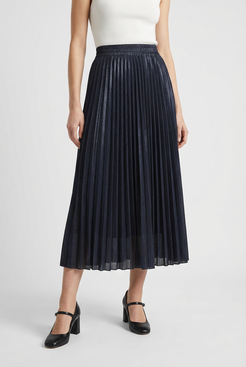 Women's Pleated Midi Skirt High-Waisted A-Line Casual Chic Wear