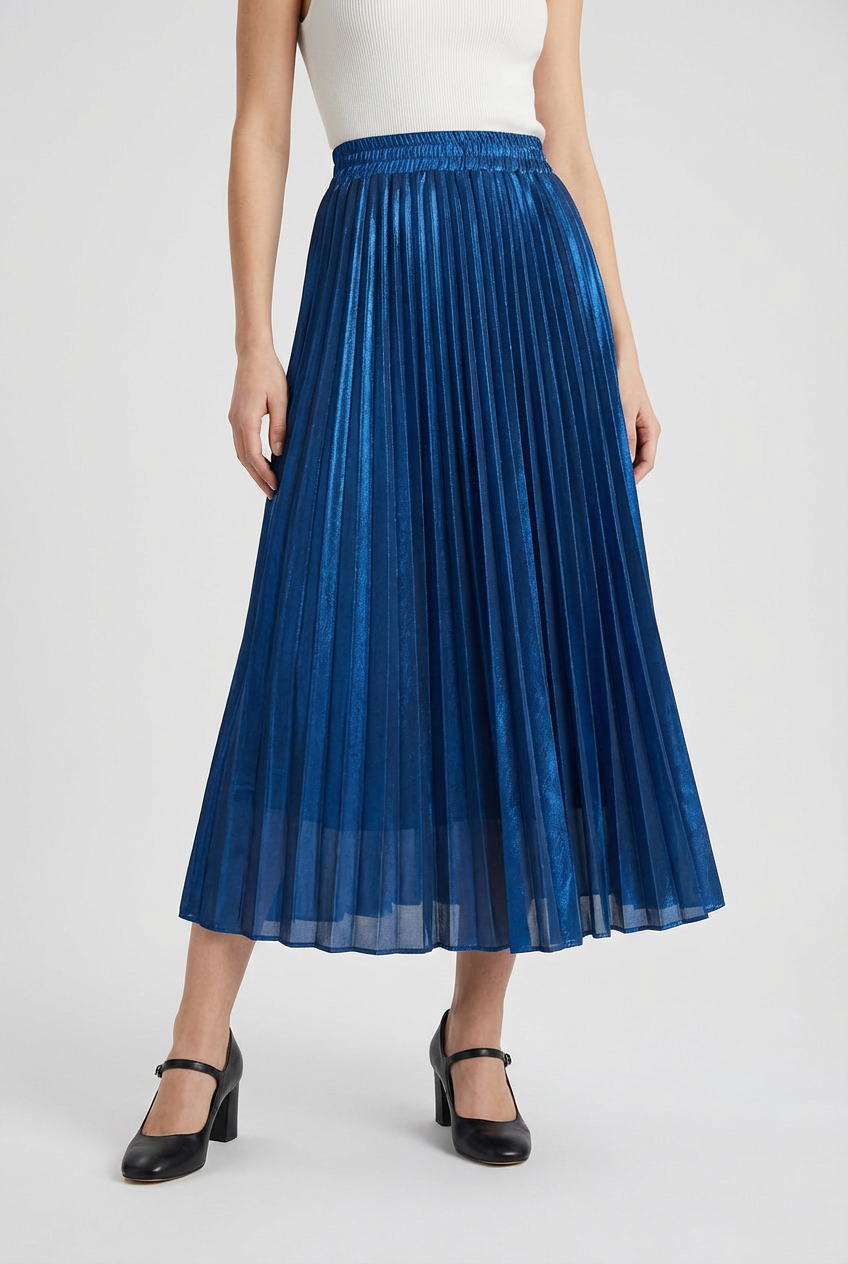 Women's A-Line Pleated Midi Skirt High-Waisted Elegant Versatile Stylish