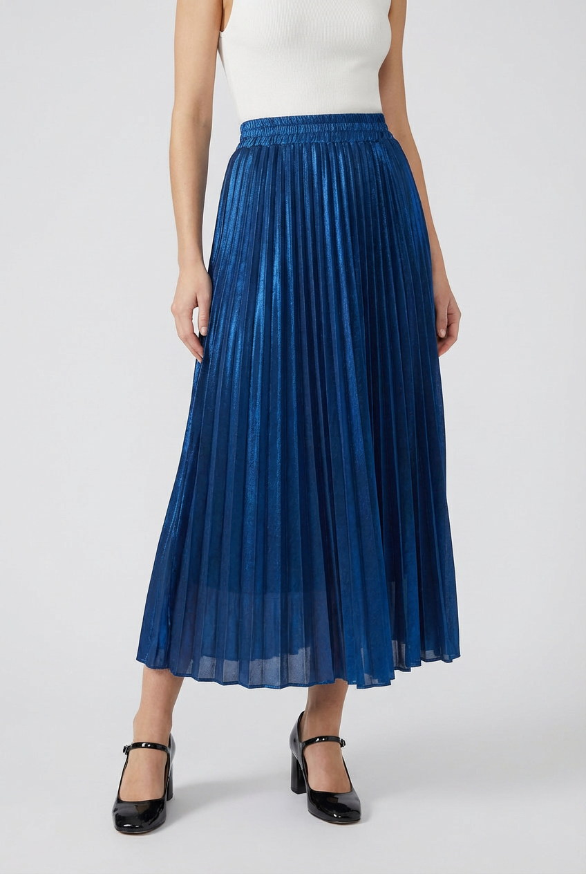 Women's A-Line Pleated Midi Skirt High-Waisted Elegant Versatile Stylish