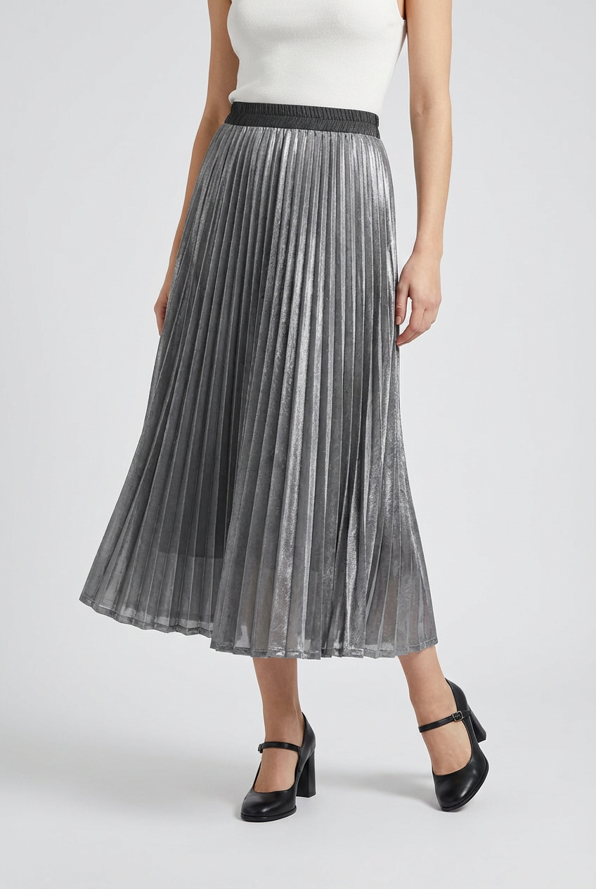 Women's A-Line Pleated Midi Skirt High-Waisted Flowing Stylish Everyday