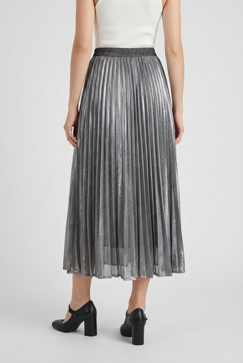 Women's A-Line Pleated Midi Skirt High-Waisted Flowing Stylish Everyday
