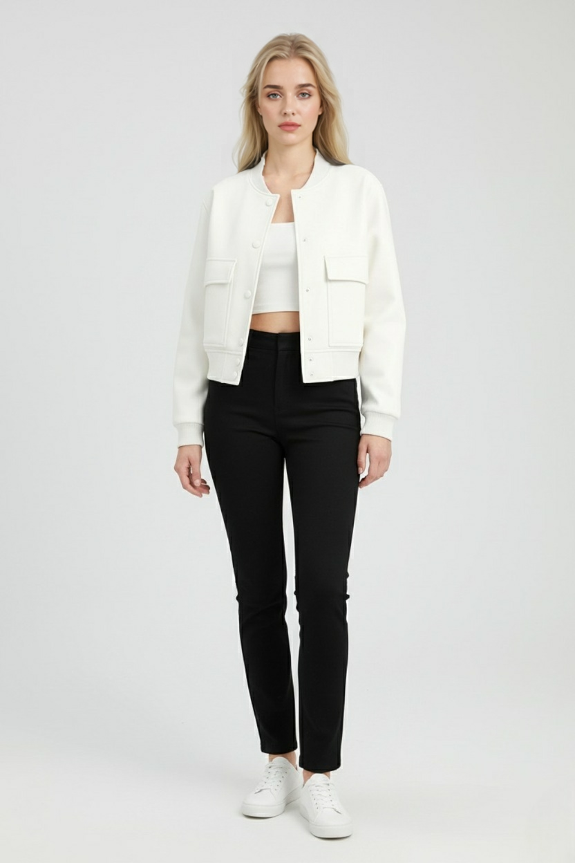Women's Casual Bomber Jacket Lightweight Zip-Up Relaxed Fit Everyday Wear