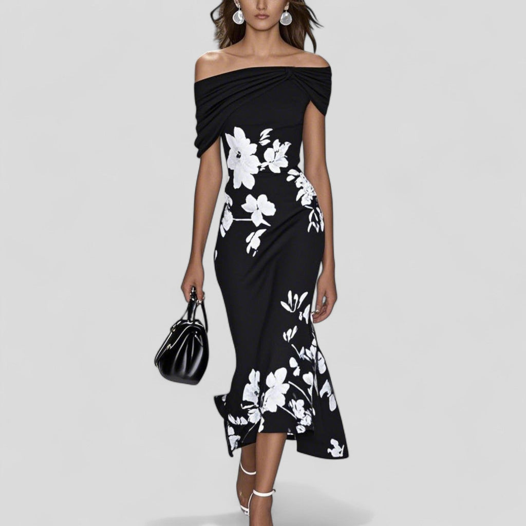 Women's Printed Fitted Midi Dress