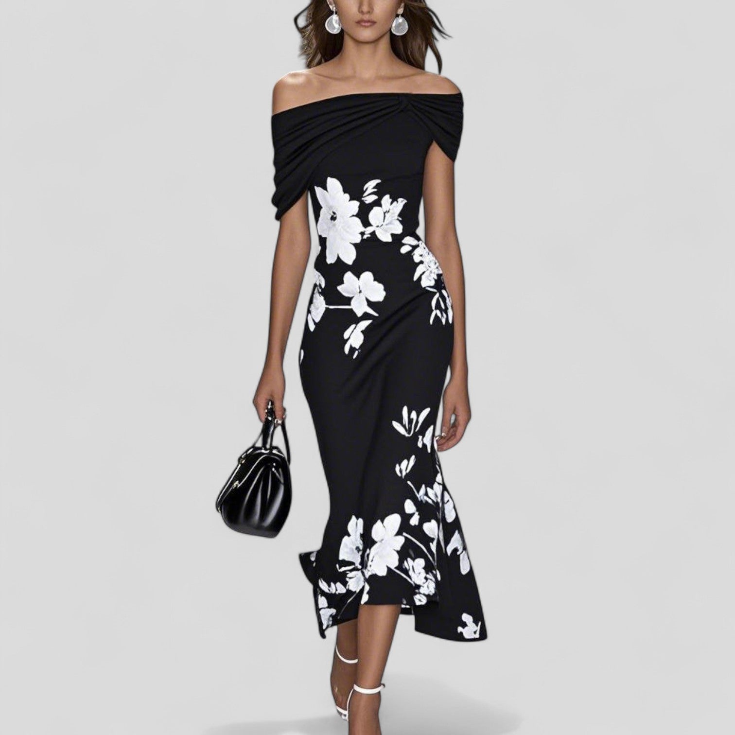 Women's Printed Fitted Midi Dress