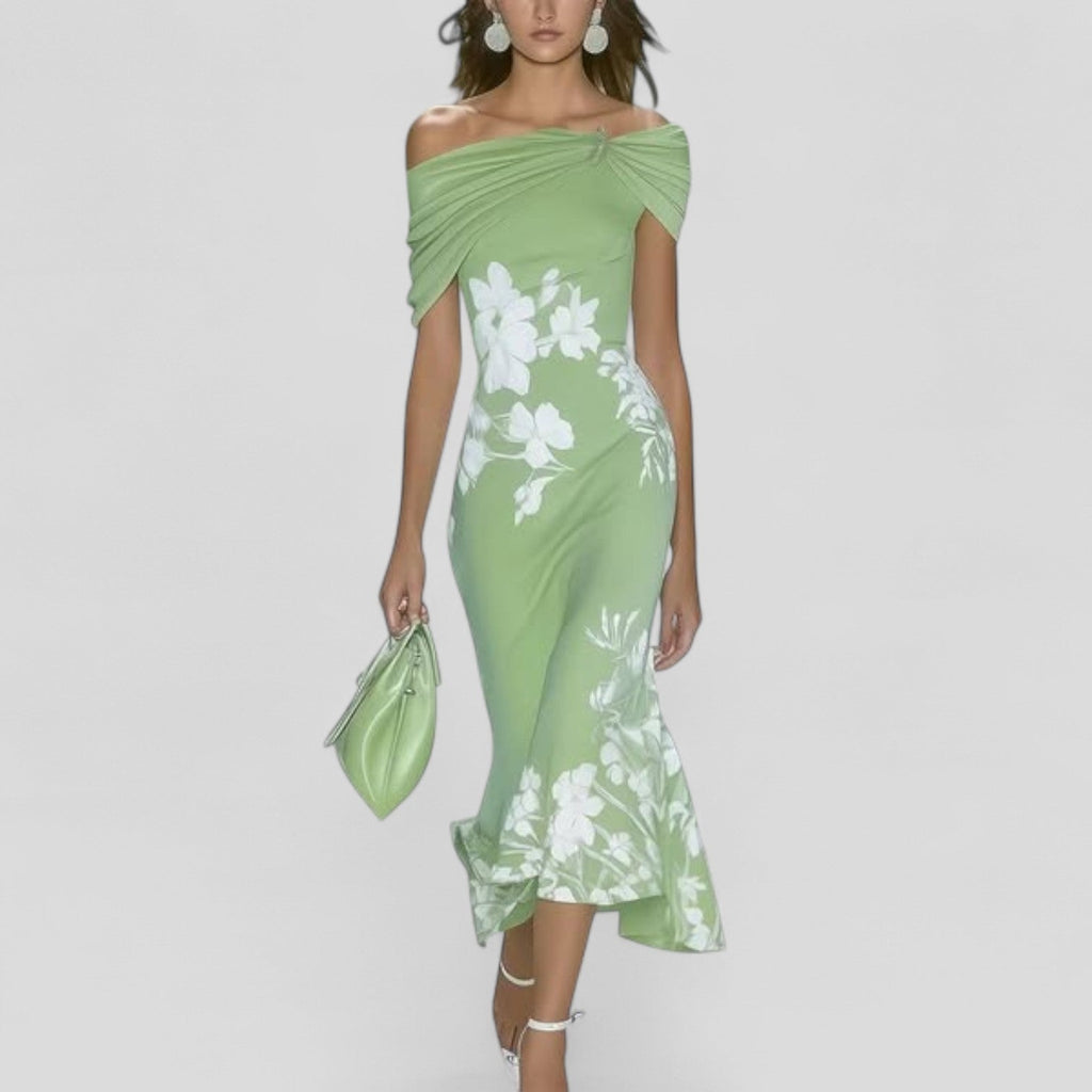 Women's Printed Fitted Midi Dress