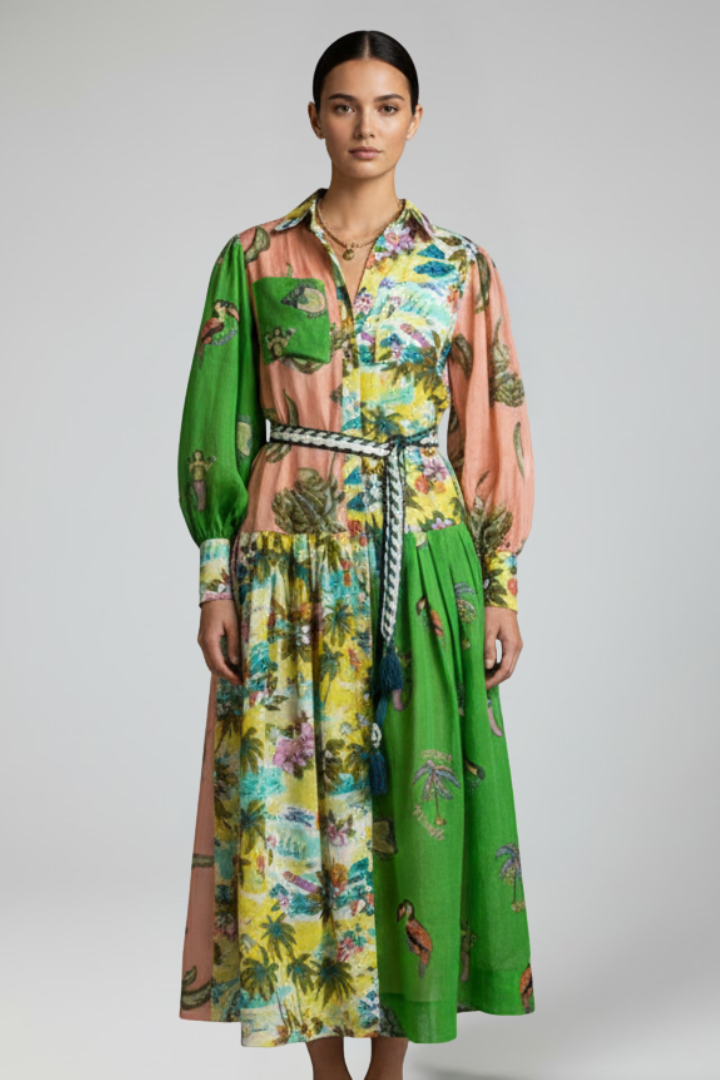 Women's V-Neck Long Sleeve Maxi Dress