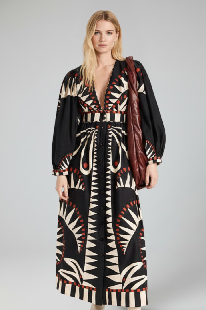 Women's V-Neck Long Sleeve Maxi Dress