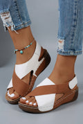 Women's Contrast-Trim Wedge Sandals with Crisscross Straps