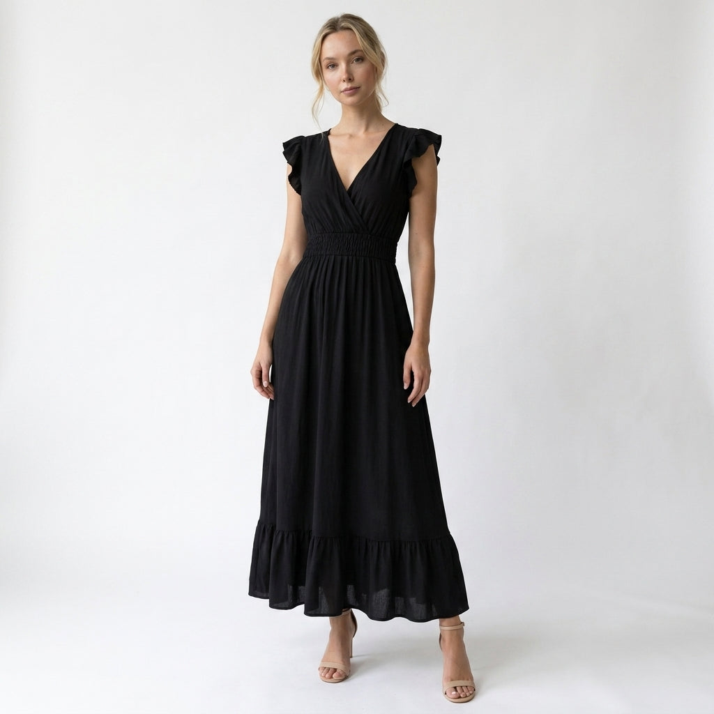 Women’s V Neck Maxi Dress Elastic Summer
