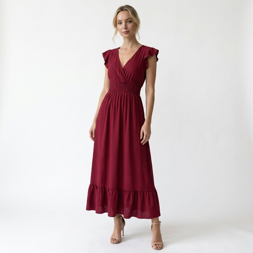 Women’s V Neck Maxi Dress Elastic Summer
