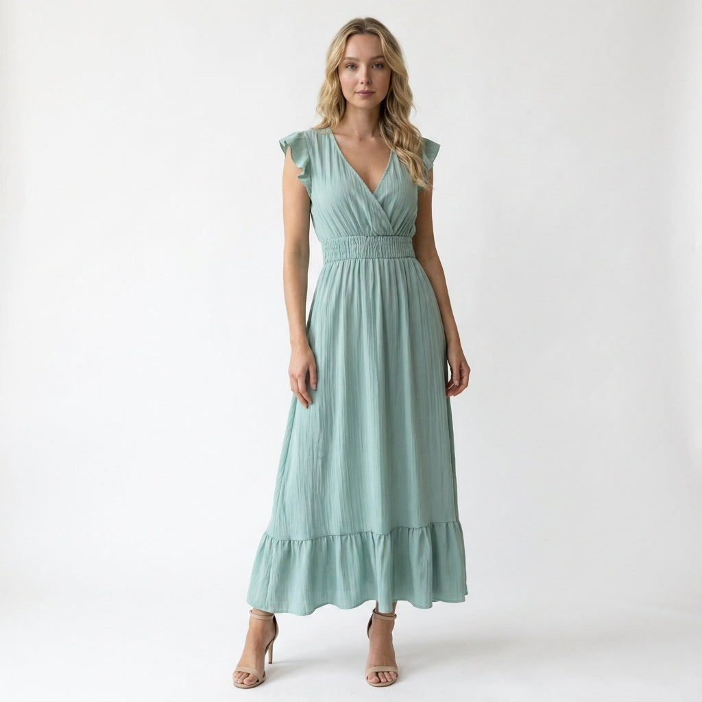 Women’s V Neck Maxi Dress Elastic Summer