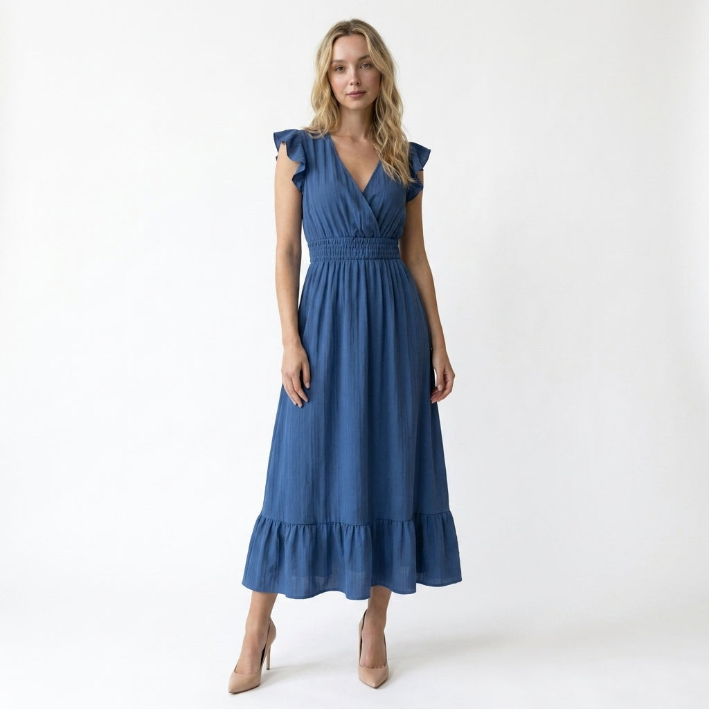 Women’s V Neck Maxi Dress Elastic Summer