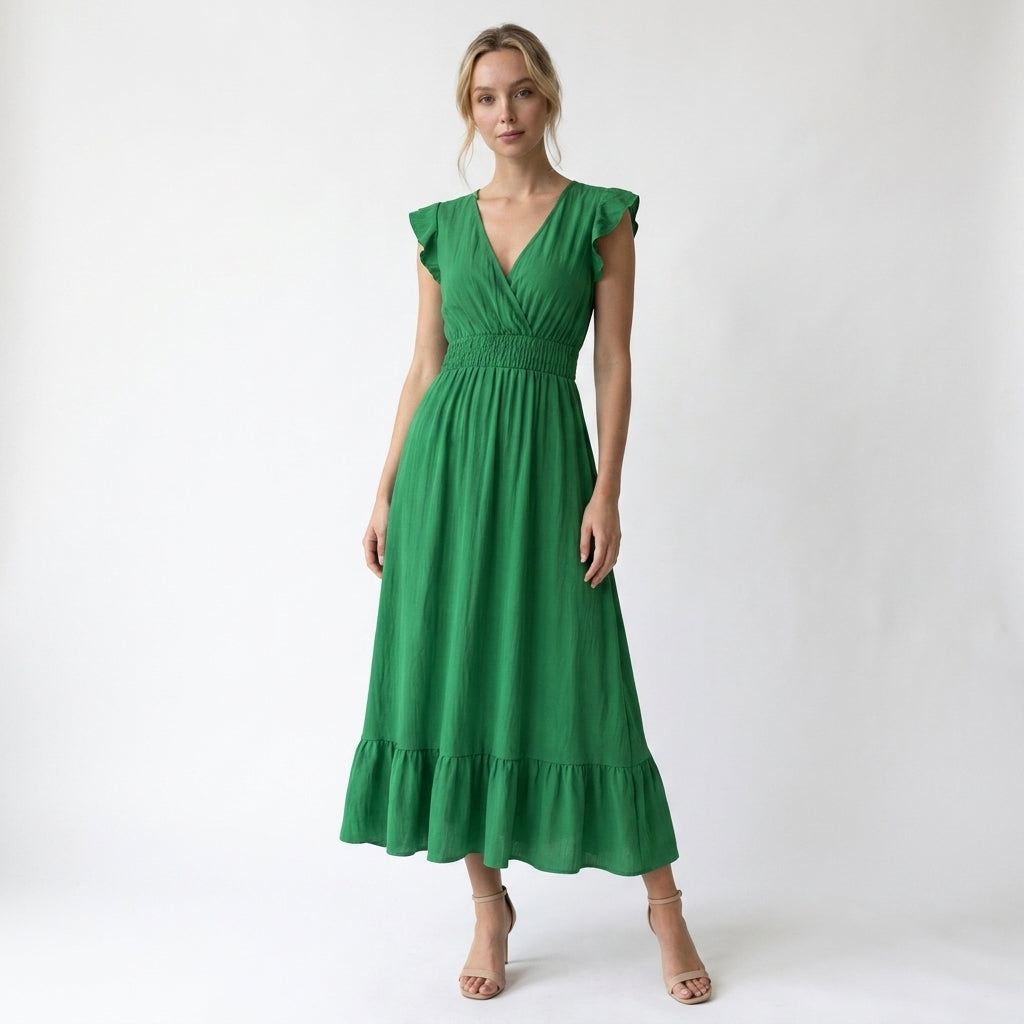 Women’s V Neck Maxi Dress Elastic Summer