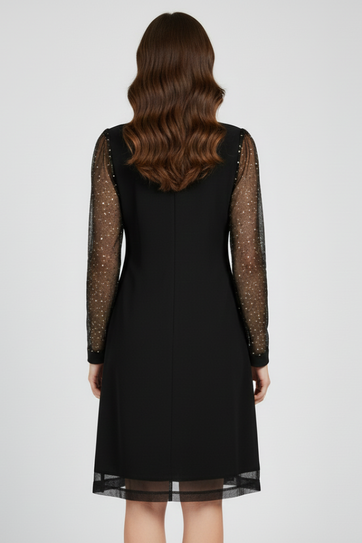 Women's V-Neck Fit and Flare Dress with Sequin Sleeves