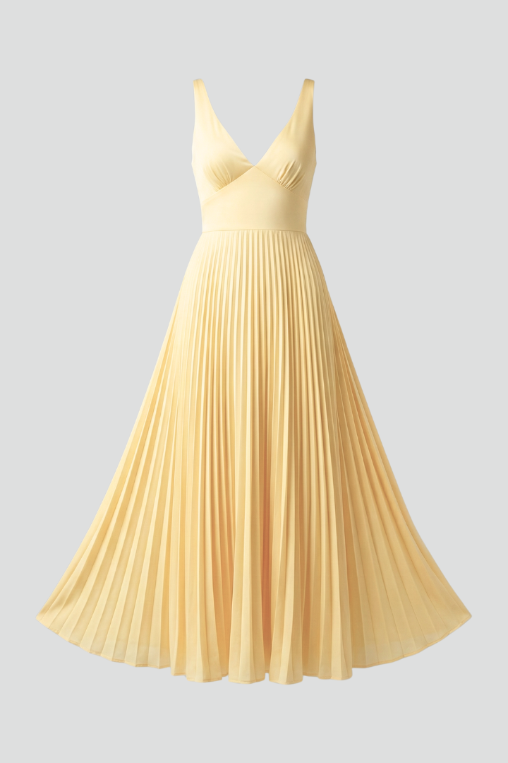 Women's V-Neck Pleated Maxi Dress