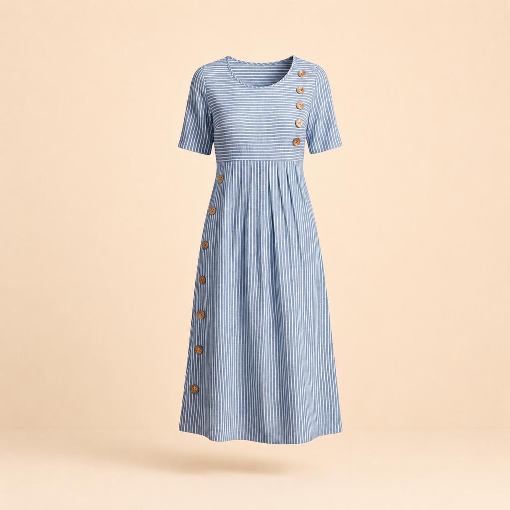 Mary - Button Striped Mide Dress