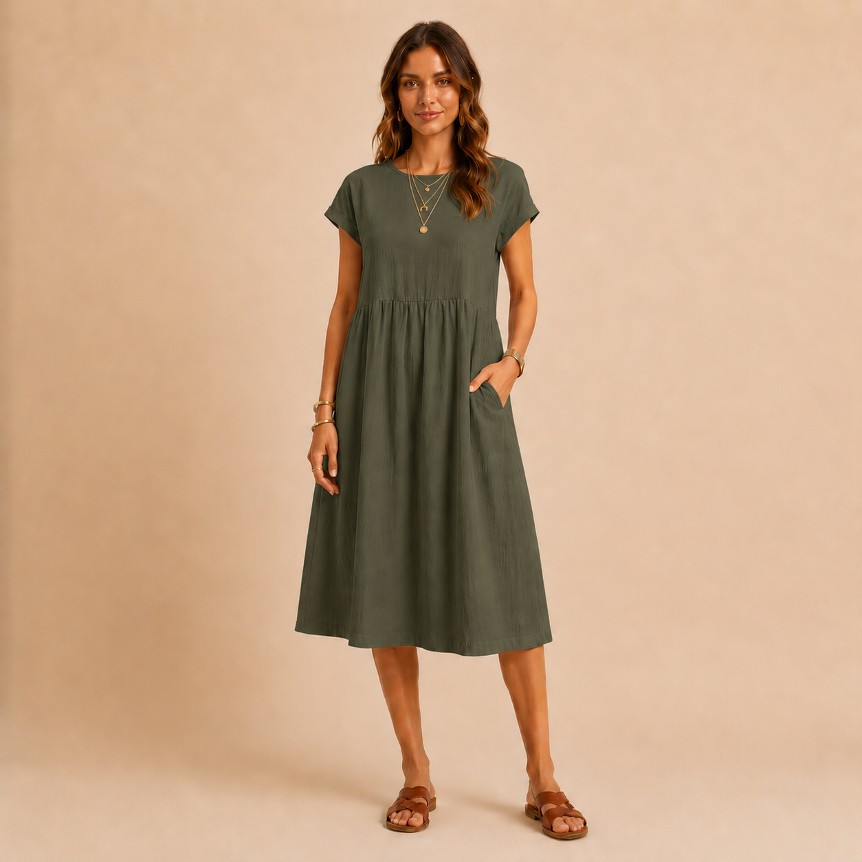 Meau - Casuel Elegant Midi Dress With Pockets