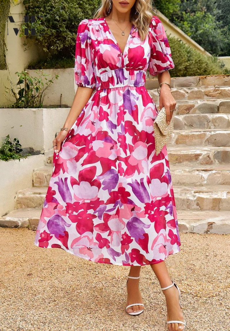 Women's Midi Dress V Neck