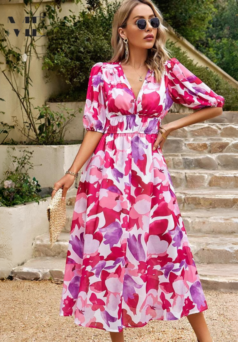Women's Midi Dress V Neck