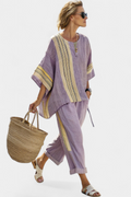 Women's Oversized Fit Bamboo Top and Striped Pants Set