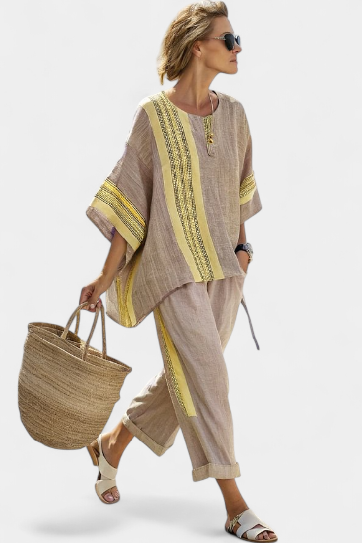 Women's Oversized Fit Bamboo Top and Striped Pants Set