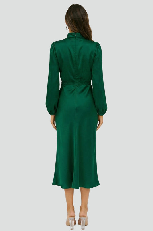 Women's High Neck Long Sleeve Midi Dress