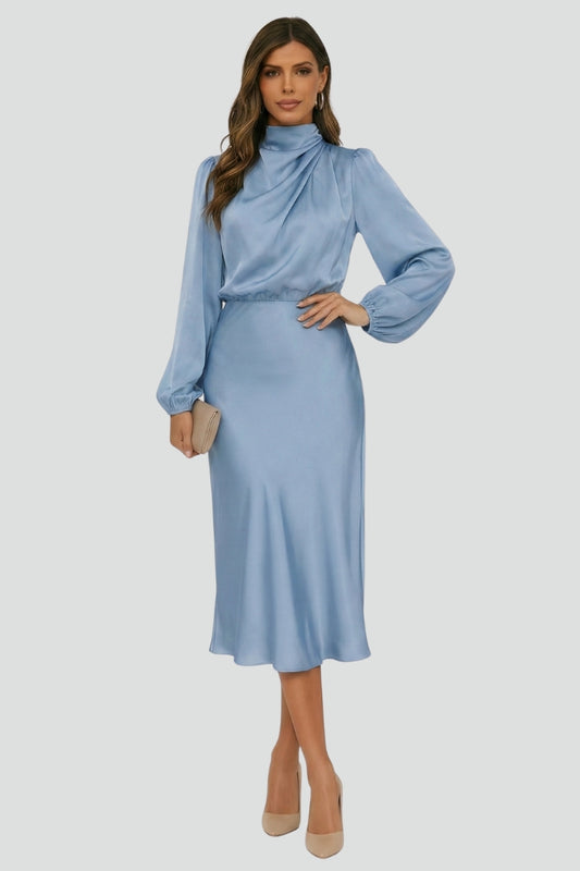 Women's High Neck Long Sleeve Midi Dress