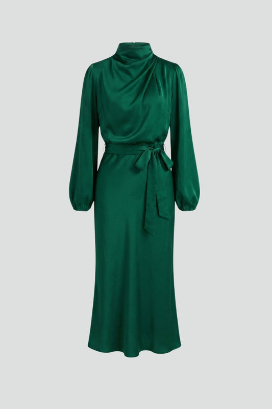 Women's High Neck Long Sleeve Midi Dress