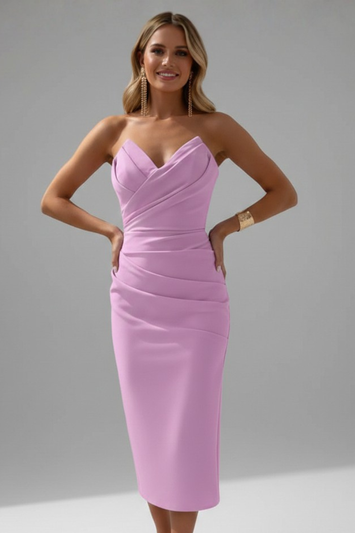 Women's Strapless Ruched Midi Dress