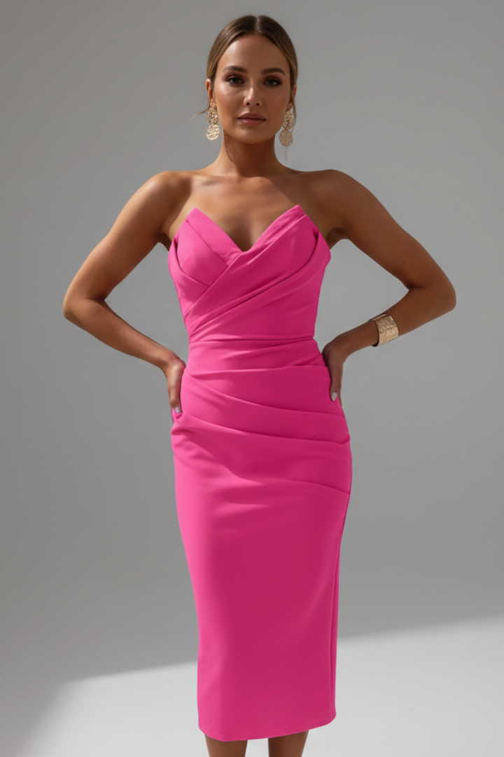 Women's Strapless Ruched Midi Dress