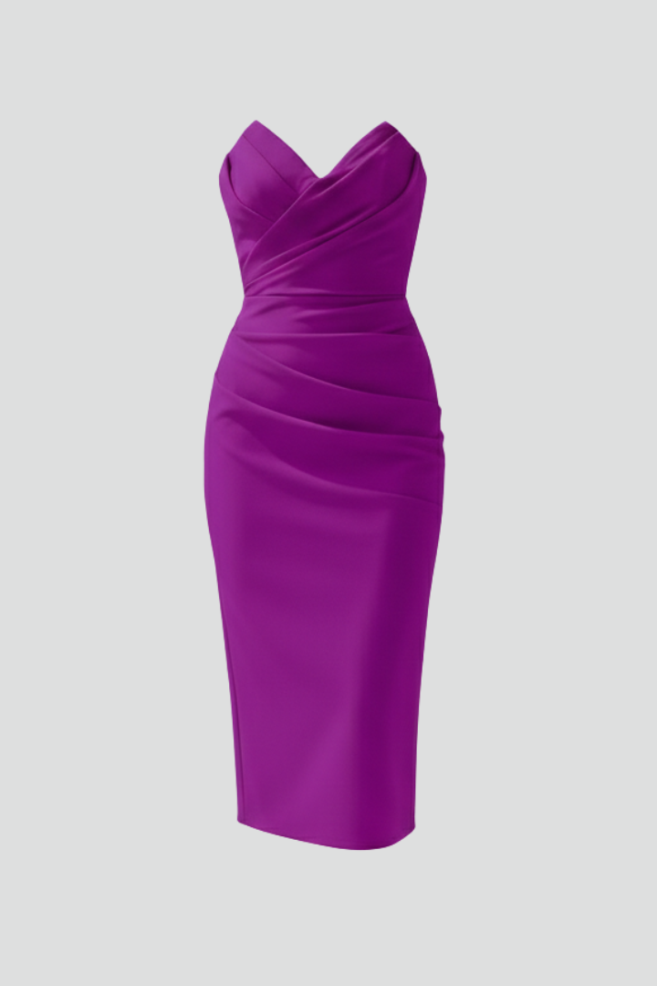 Women's Strapless Ruched Midi Dress