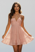 Women's Neck Tiered Mini Dress